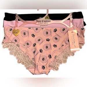 NWT•Juicy Couture Crown micro/lace line less Panties 3-Pack